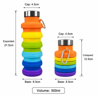 Bouteille d'eau en silicone arc-en-ciel sans BPA, pliable, télescopique, gobelet de sport coloré, anti-fuite, réutilisable, pour la salle de sport et les activités de plein air