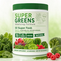 Super Greens Flavor 50 Fruits Légumes Complément Alimentaire à Base de Plantes Mélange en Poudre pour Boisson Adulte avec Champignons Probiotiques Fibres