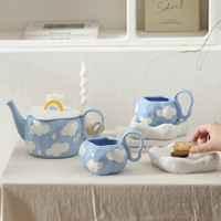 Service à thé en céramique Lanborui, design nuage mignon, tasse à café irrégulière et soucoupe, ensemble peint à la main en porcelaine pour femmes