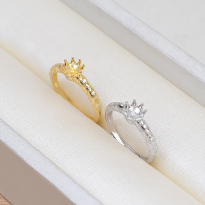 Anneau ouvert en argent S925, accessoires de bricolage, porte-anneau en dentelle pour femmes, bouche amovible, support creux pour 5-6 perles, composants - Product Image 2