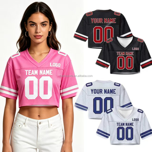 Tops courts personnalisés FQ, maillot de football américain, col en V, vêtements de sport pour femmes et filles, streetwear d'été, t-shirt de cheerleading - Product Image 1