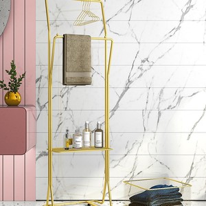 Étagère de rangement de salle de bain Yuka avec étagères, porte-serviettes d'angle autoportant pour côté baignoire ou douche - Product Image 3