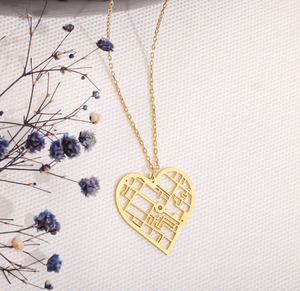 18k placcato oro personalizzato mappa cuore coordinato ciondolo posizione collana dove abbiamo incontrato mappa cuore unico coppia - Product Image 5