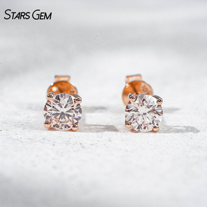Boucles d'oreilles solitaires en or blanc 10K et or rose avec diamant rose pâle Stars Gem pour femme, bijoux - Product Image 6