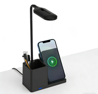 Lampe de bureau avec logo personnalisé, porte-stylo, chargeur sans fil 15W, organiseur de bureau pour le bureau et la maison