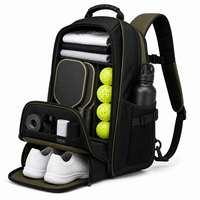 Sac à dos de sport décontracté vert olive, léger, pour raquette de pickleball, avec poche en filet pour bouteille et bretelles rembourrées