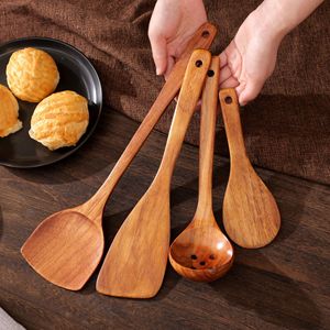 Ensemble de 5 ustensiles de cuisine en bois : cuillère, pelle, louche, antiadhésifs, résistants aux hautes températures, anti-brûlure, compatibles lave-vaisselle - Product Image 1