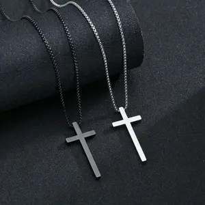 Pendant Necklace Stainless Stainless Steel Black Cross Pendant Necklace Men Jewelry Jesus Bible White Gold Plated Men Necklace