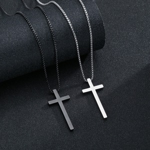 Collar con colgante de Cruz Negra de acero inoxidable, joyería para hombre, Collar chapado en oro blanco con Biblia de Jesús para hombre - Product Image 1