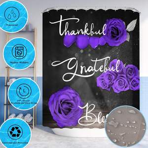 4Pcs Purple Rose Sets d'accessoires de salle de bain Thankful Grateful Blessed Bathroom Romantic Showy Floral Wedding Decor en stock - Product Image 6