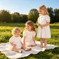 Robe en dentelle blanche pour enfants KR, col Peter Pan, manches bouffantes courtes, robe d'été décontractée pour filles, tenue quotidienne douce et légère pour les fêtes