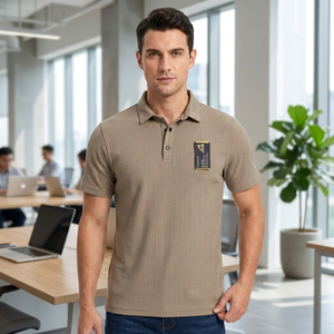Chemise côtelée personnalisée pour homme avec poche et logo frontal, manches courtes, col classique, haut décontracté, uniforme, imprimé numérique, polyester/coton - Product Image 4