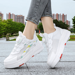 Kids Roller Shoes Double Row Wheels Convertible Sneakers Size 28-41 Mesh Lining For Boys Girls - Product Image 2