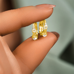 CANNER Simple S925 <b>Sterling</b> <b>Silver</b> <b>Hoop</b> <b>Earrings</b> 18K Gold Plated Irregular Paved Cubic Zirconia Elegant Women's Huggies <b>Earrings</b> - Product Image 3