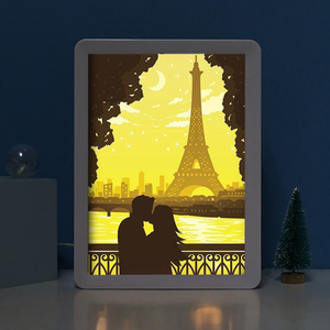 Cadeaux pour couples, baiser d'amoureux, amour à Paris, Tour Eiffel, cadeaux <span class=keywords><strong>de</strong></span> la Saint-Valentin, boîte à lumière en papier découpé, veilleuse LED, décoration d'intérieur - Product Image 3