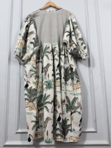 Vestido Midi de Algodón Puro con Estampado de Jungla para Mujer, Corte Holgado, Estilo Étnico Bohemio, Ropa de Verano para Resort, Venta al por Mayor para Boutiques - Product Image 5