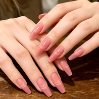 Ongles longs en forme de cercueil effet œil de chat rose aurore, faux ongles magnétiques en ABS à presser, style ballerine
