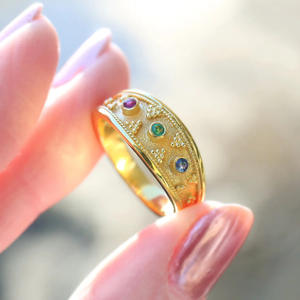 Anello T0314 con Gemma Dorata, Motivo a Stella, Incastonatura a Castone, Zircone, Unisex, per Uso Quotidiano, Anelli Raffinati - Product Image 1