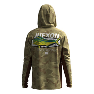 T-shirt à capuche de pêche pour <span class=keywords><strong>homme</strong></span> grande taille, imprimé camouflage sable Mahi Mahi, personnalisé en usine, avec <span class=keywords><strong>masque</strong></span> facial UPF50+, imperméable, respirant et anti-humidité - Product Image 5