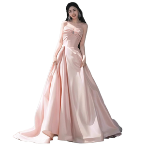 Vestido de Fiesta de Primavera, Sin Tirantes, Cintura Natural, Color Rosa Caramelo, Silueta de Sirena, Elegante, con Falda Tutú de Princesa - Product Image 1