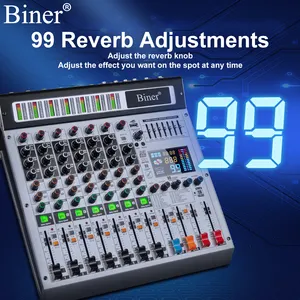 جهاز مزج الصوت المحترف Biner TX-8 به 99 تأثير إعادة الصوت مدمج به 8 قنوات مع 2 وحدة تحكم
