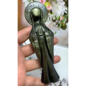 Estatua de amatista de cuarzo rosa obsidiana dorada Natural, Cristal Tallado curativo, cristal Virgen María para regalo