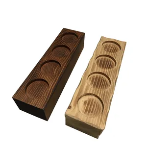 素朴な木製ティーライトキャンドルホルダー化粧品アロマセラピーエッセンシャルオイルボトルディスプレイスタンド木製台座ベース4穴