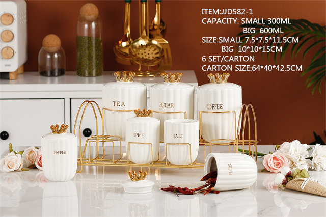 Kitchen Luxury Crown Gold Stand Seasoning Jar Spice Storage Jar Set Of 8