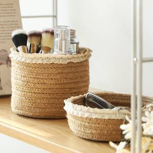 ตะกร้าทอเชือกฝ้ายทำมือทรงกลมสำหรับใส่ขนมเครื่องสำอางที่ใส่กุญแจที่เก็บของบนโต๊ะในครัวเรือน - Product Image 4