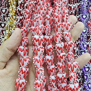 Cuentas de Vidrio en Forma de Corazón con Puntos de Colores, Estilo Lampwork, para Bisutería, Suministros de Joyería - Product Image 3