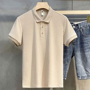 Chemises polo pour hommes de haute qualité à manches courtes, séchage rapide, imprimés rayés avec décoration boutonnée, tissu polyester de qualité pour hommes - Product Image 6