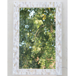 <span class=keywords><strong>Miroir</strong></span> décoratif pour la maison en forme de rectangle, en verre mosaïque coquillage <span class=keywords><strong>blanc</strong></span> et beige, fabriqué en usine - Product Image 1