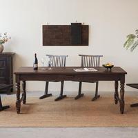 Vintage Massivholz-Esstisch mit Schublade Wabi Sabi Antik Geschnitzte Beine Rechteckiges Tischset für Esszimmer