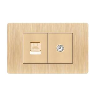 Interruptor de pared moderno en oro cepillado, enchufe de pared, interruptor de TV y toma de corriente para el hogar, oficina y hoteles. - Product Image 1