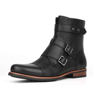 Botas de ingeniero para hombre, estilo motociclista, con correas en el tobillo, cremallera lateral, suela de goma, color negro, talla 8.5 - Product Image 2
