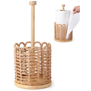 Woven <b>Kitchen</b> <b>Paper</b> Towel Holder Beige Circular Eco-Friendly Countertop Storage Rack - Product Image 1