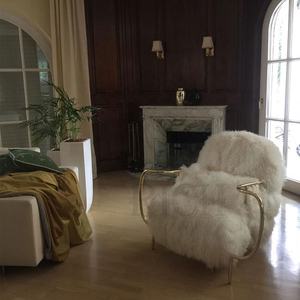 Fauteuils d'appoint en métal doré pour salon, grand <span class=keywords><strong>fauteuil</strong></span> d'appoint occasionnel en fausse <span class=keywords><strong>fourrure</strong></span>, <span class=keywords><strong>fauteuil</strong></span> moelleux blanc - Product Image 2