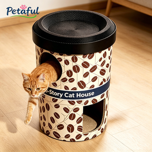 Petaful Classic Grande griffoire <span class=keywords><strong>pour</strong></span> <span class=keywords><strong>chat</strong></span> <span class=keywords><strong>en</strong></span> forme de pot à café à double niveau et maisonnette cachette, <span class=keywords><strong>en</strong></span> <span class=keywords><strong>carton</strong></span> durable et écologique, espace de jeu <span class=keywords><strong>pour</strong></span> <span class=keywords><strong>chat</strong></span> - Product Image 1