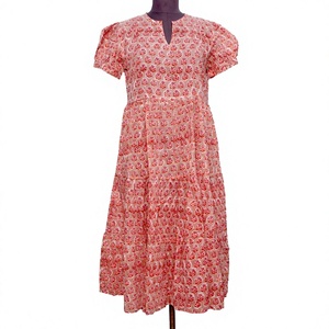 Vestido Midi Bohemio de Algodón Lavable con Estampado Floral, Ecológico, Hecho a Mano, de Manga Corta, para Playa, Verano, Estilo Natural - Product Image 1