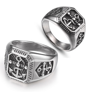 Anello di ancoraggio personalizzato in acciaio inossidabile per gli uomini gioielli nautici pirata minimalista Hiphop Punk Band a tema marino anello con sigillo - Product Image 2