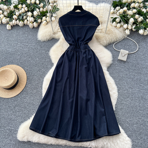 Vestido Vintage con Cuello en V y Botones Metálicos - Vestido sin Mangas Elegante <span class=keywords><strong>de</strong></span> Mezclilla para <span class=keywords><strong>Mujer</strong></span>, <span class=keywords><strong>Vestidos</strong></span> Casuales para <span class=keywords><strong>Mujer</strong></span> - Product Image 2