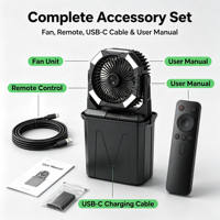 Ventilateur de table rechargeable noir, meilleur rapport qualité-prix, puissant, idéal pour hôtel