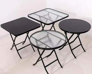 आउटडोर dia60x70cm गैल्वेनाइज्ड फोल्डिंग काले टेम्पर्ड राउंड ग्लास बार टेबल - Product Image 5