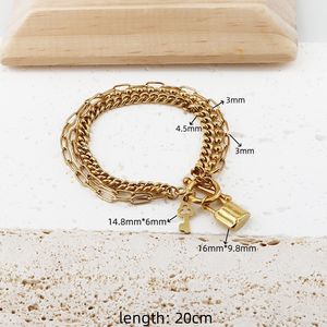 Nuevo DISEÑO DE ACERO INOXIDABLE Hip Hop Cuban Lock Key Multi Layer Gold OT Buckle Little Bear Bracelet para mujer - Product Image 3