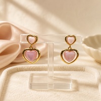 Boucles d'oreilles pendantes en forme de cœur en coquille rose plaquées or 18 carats, bijoux romantiques vintage pour femmes, cadeau en gros