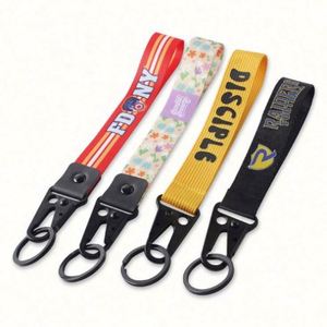 <b>Custom</b> Design Woven Embroidery Lulu Wrist Strap Key Lanyard Gift Promotional Branded Logo Leather <b>Keychain</b> - Product Image 5