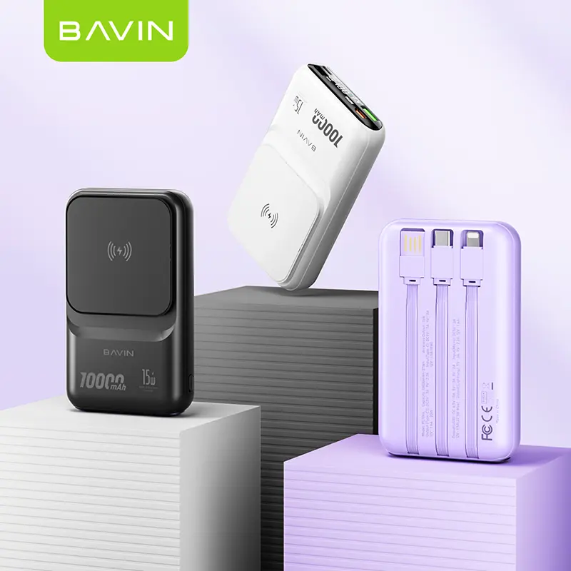 BAVIN PC1066S excellente banque d'alimentation sans fil 10000mah 15W avec câble de charge écran led