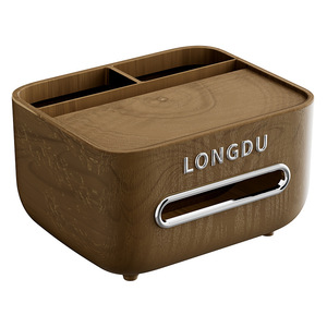 Longdu Tissue Box Walnut Wood Color Multi-Purpose Desktop Organizer For Living Room <b>Table</b> - Product Image 4