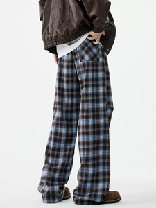 Pantalon de survêtement à carreaux personnalisés pour hommes, jambe large grande taille, pantalons longs de créateur d'automne, pantalon de survêtement baggy en tissu de flanelle pour hommes - Product Image 5