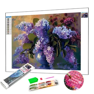 Flower Series Diamond Painting Art Lilac Ceramic Vases Diamond Mosaic Paintings On Canvas Full Drill Cross Stitch Diamond Kits